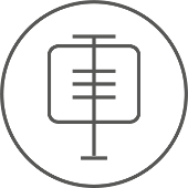 na szarym tle czarny rysunek ekranu prezentacji wpisany w okrąg